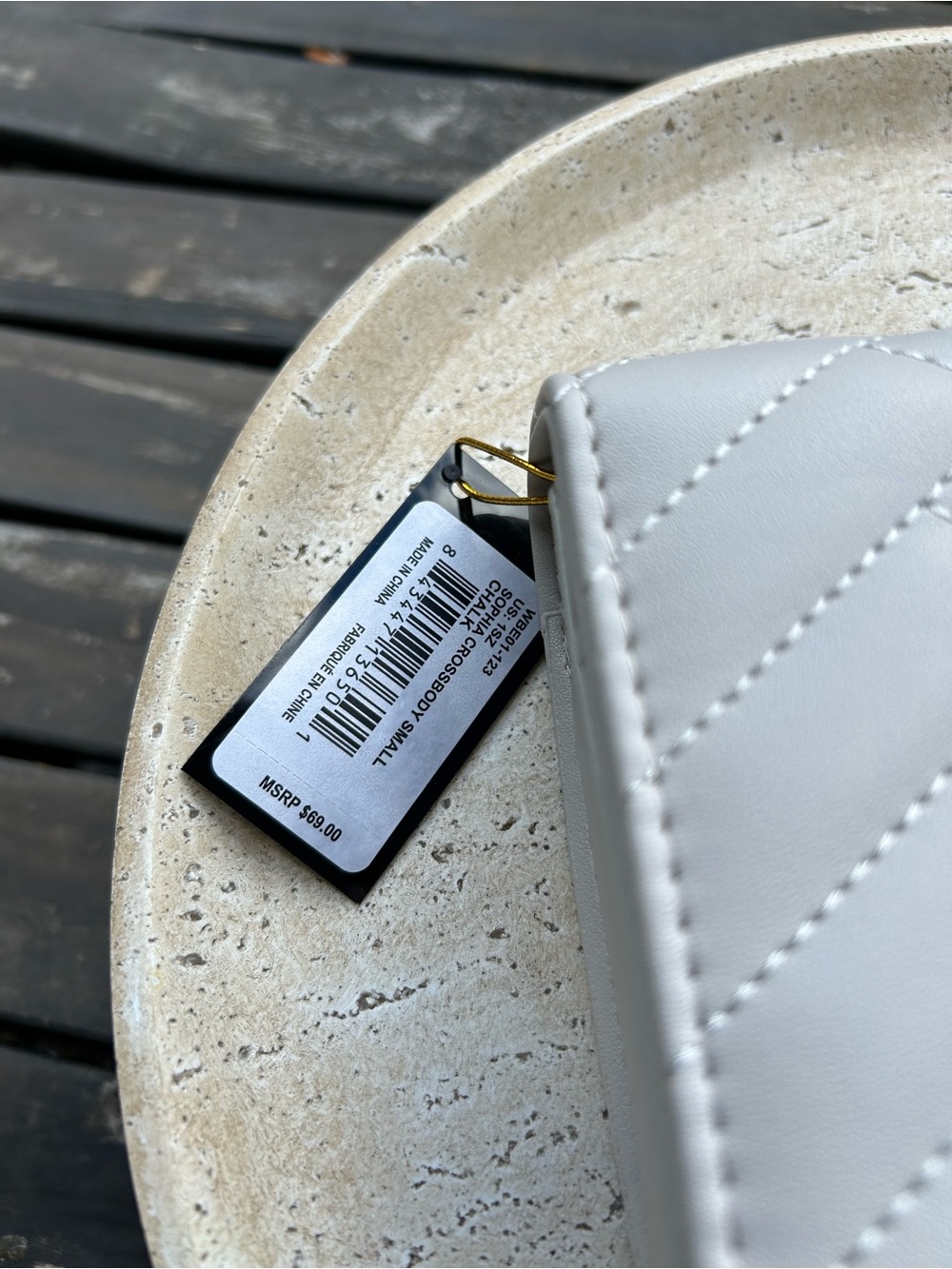 bebe Quilted Crossbody Bag in‎ Light Gray with Gold Plaque - Picture 4 of 7